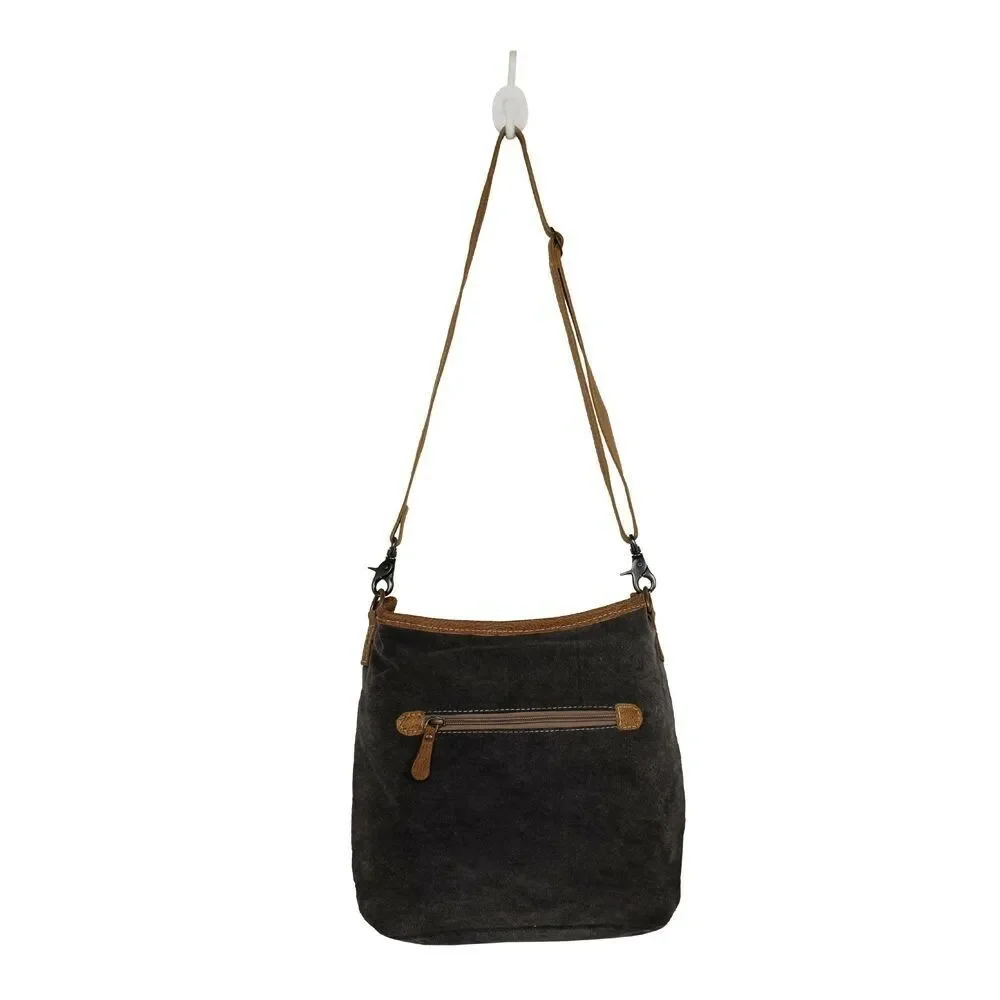Myra Bag Handmade Oath Shoulder Bag Upcycled Canvas & Cowhide Leather